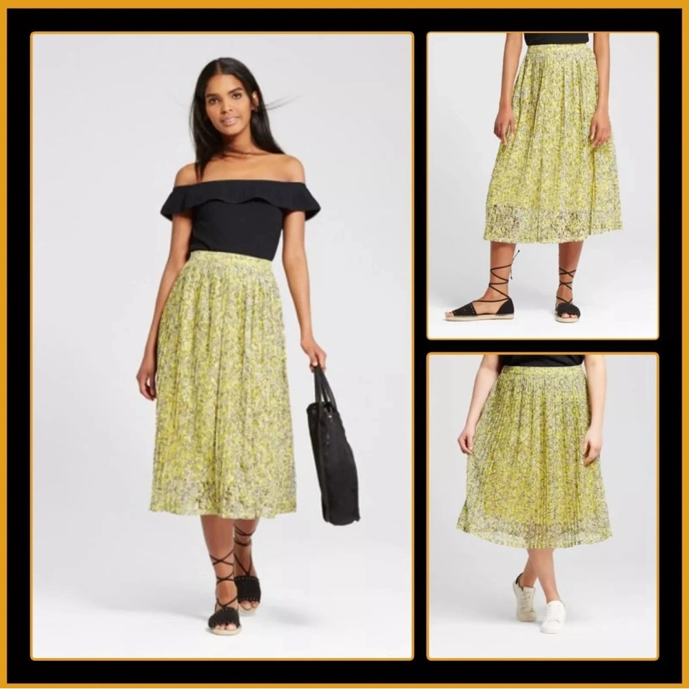 Who What Wear Maxi Skirt Women Size 6 Floral Pleated‎ Layered Yellow Black White